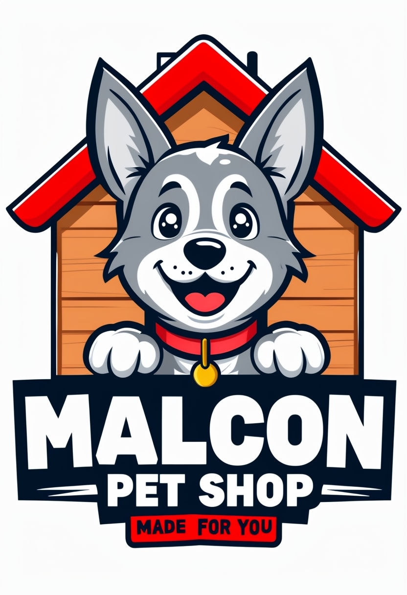 Cheerful Gray and White Dog Logo for Malcon Pet Shop