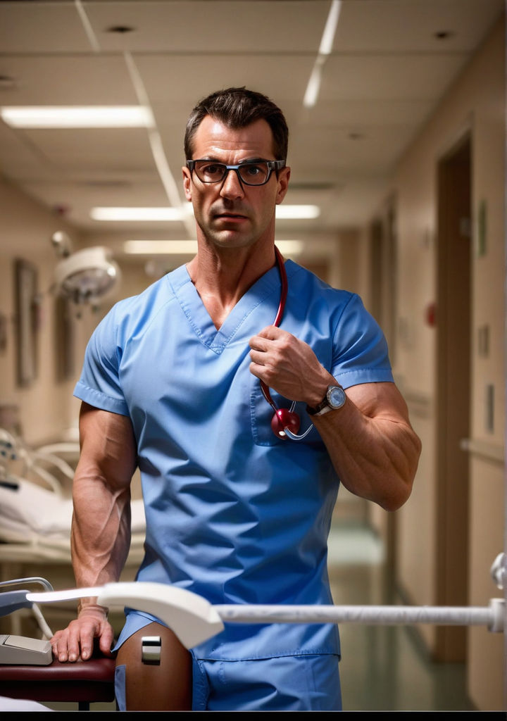 Muscular male nurse adjusting glasses by Jorge Gonzalez - Playground