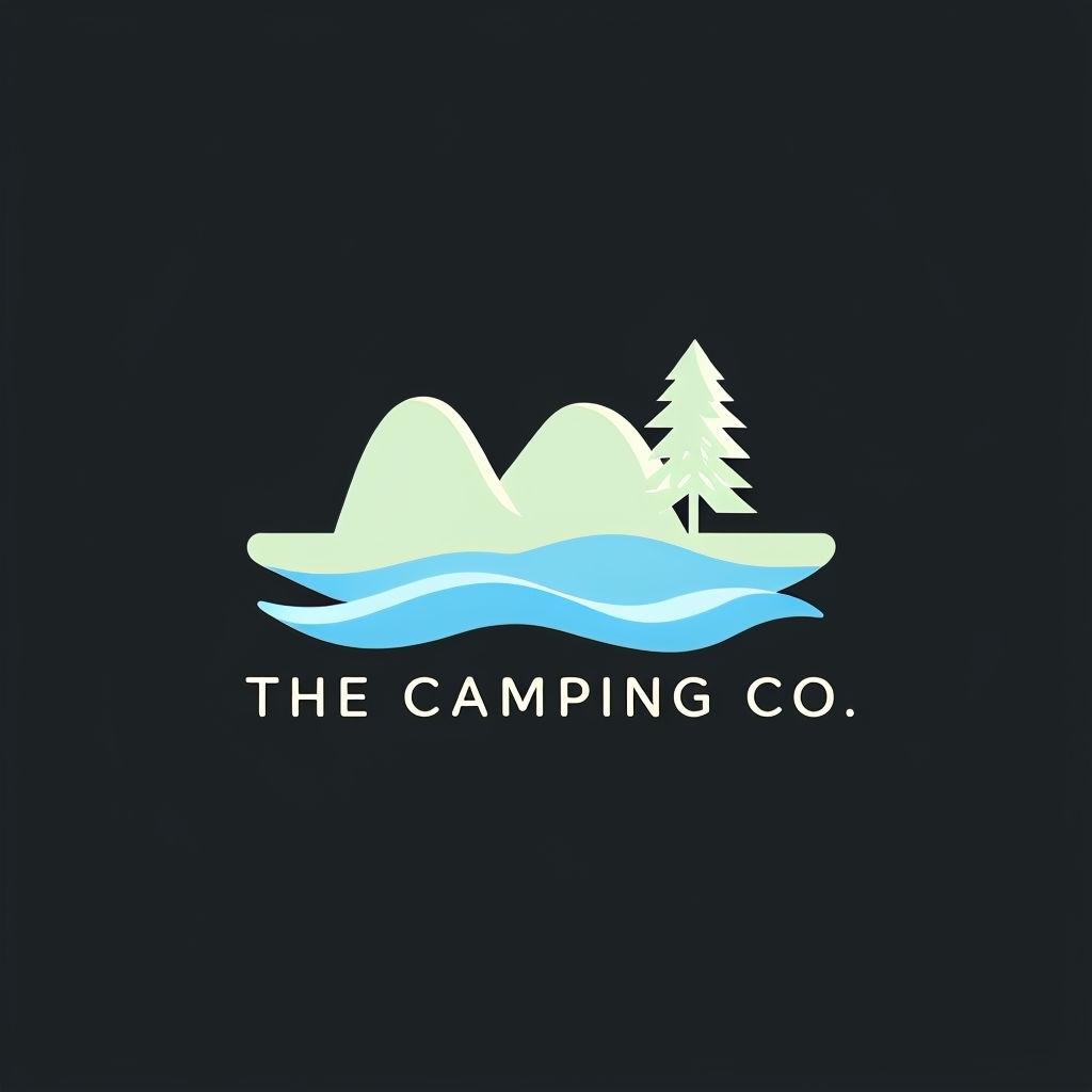 Minimalist Camping Co. Logo with Pastel Green Landscape Illustration