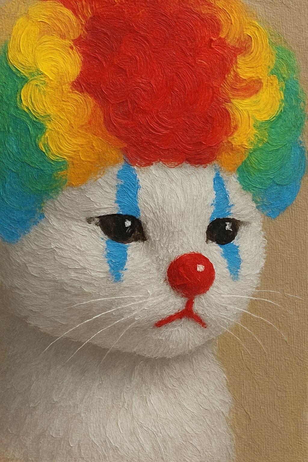 Clown Makeup White Cat Illustration with Colorful Afro Wig Meme