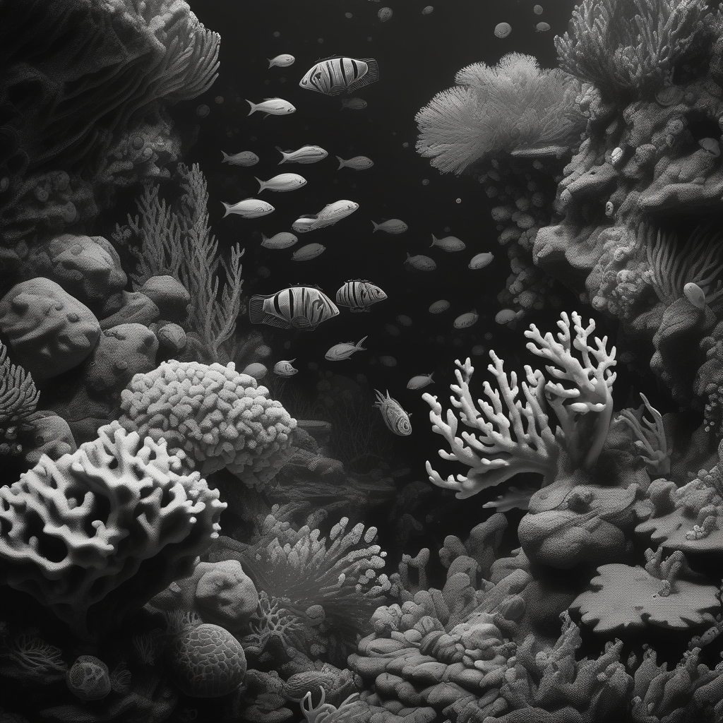 Scary coral reefs with small fish in them. dark comic illust... by ...