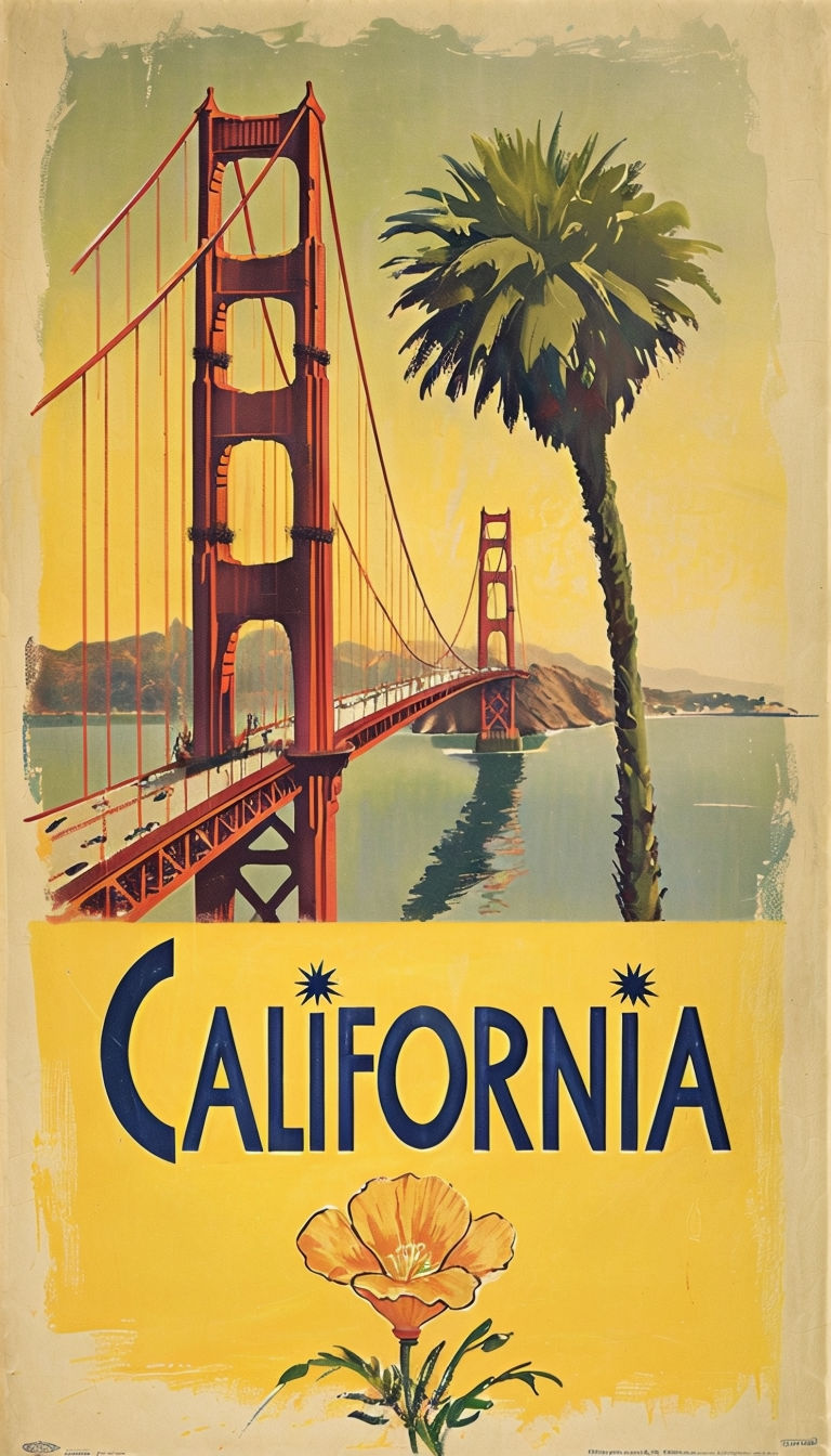 Vintage California Golden Gate Bridge Travel Poster