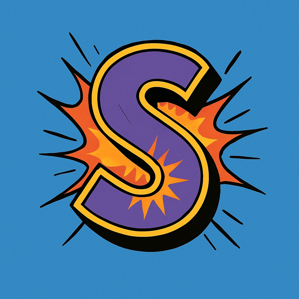Stylized Comic Book Letter S with Vibrant Burst Design Monogram