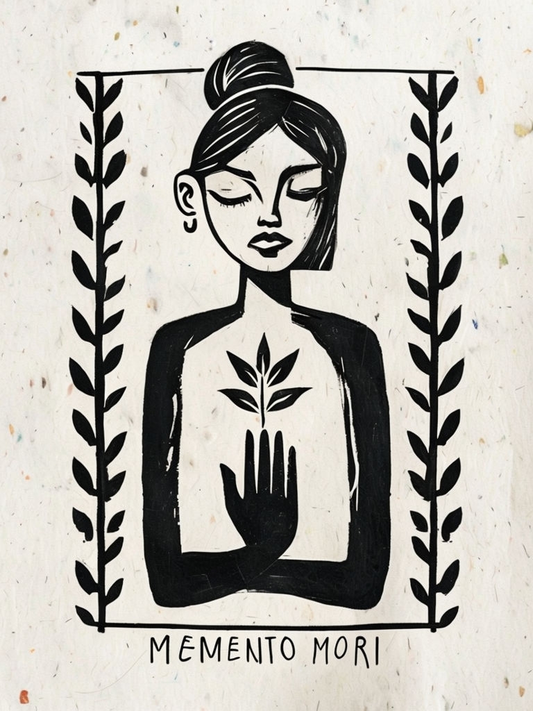 Minimalist Black Ink Memento Mori Illustration Poster