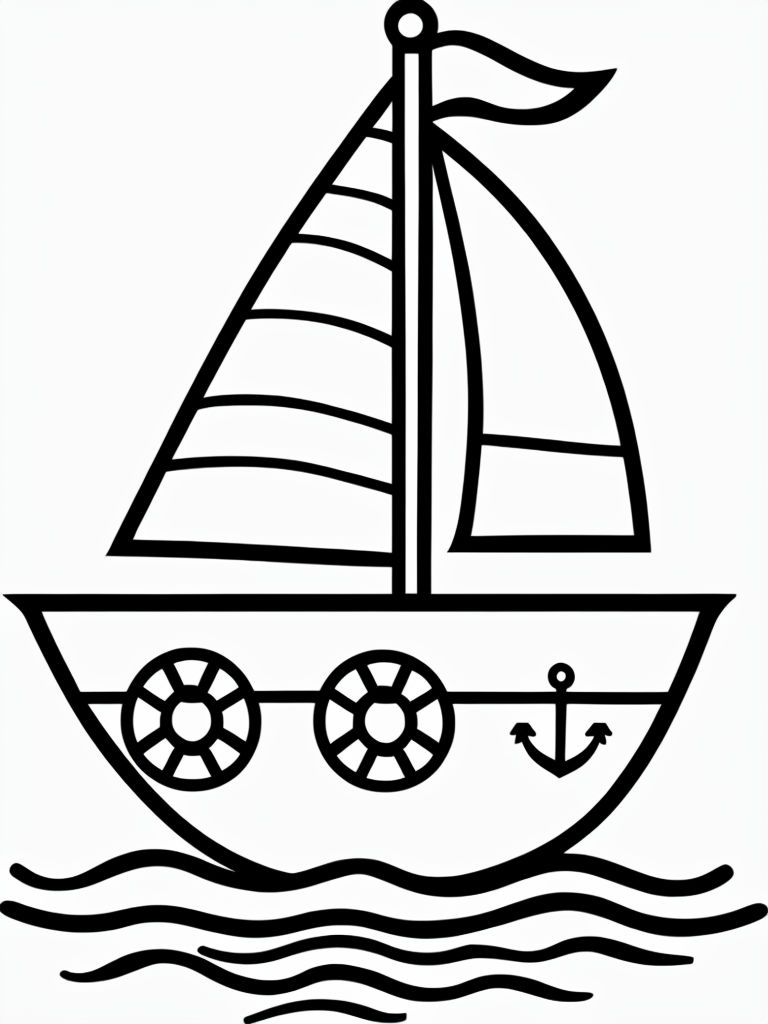 Playful Black and White Sailboat Line Drawing Art