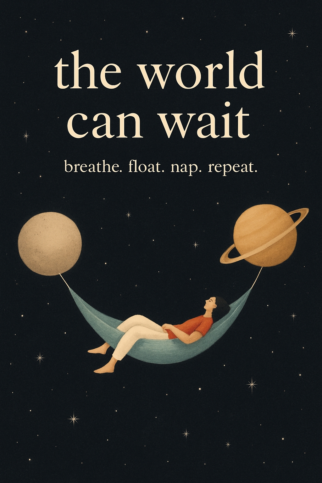 "Relaxing in a Cosmic Hammock: The World Can Wait Art Card"