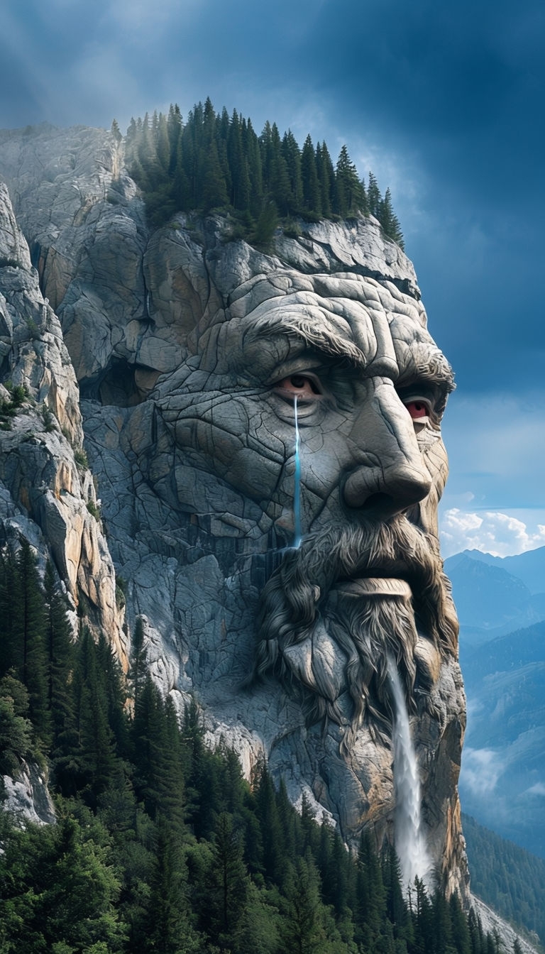Living Mountain Ancient Being Illustration in Nature Art