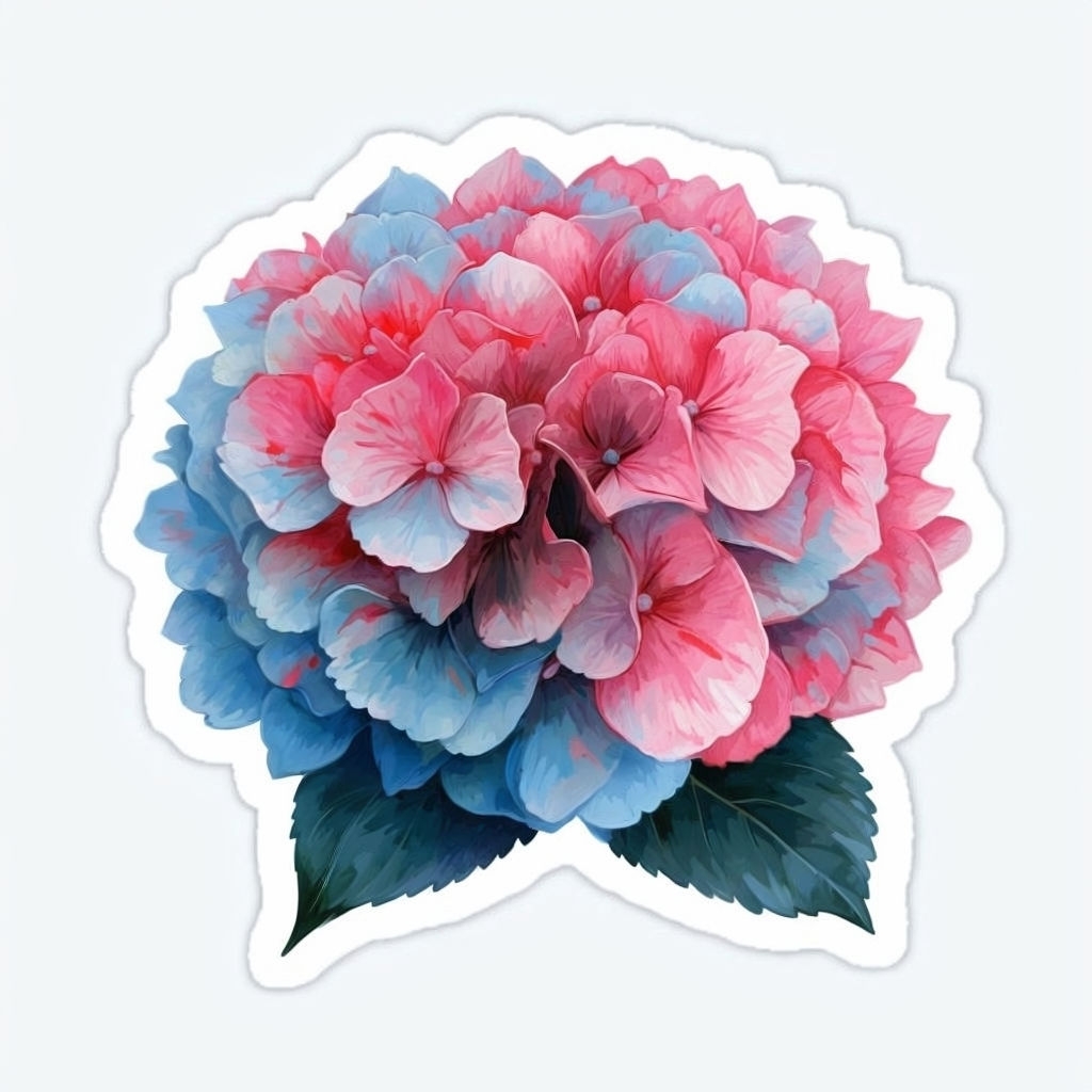 Vibrant Pink and Blue Hydrangea Flower Sticker Design