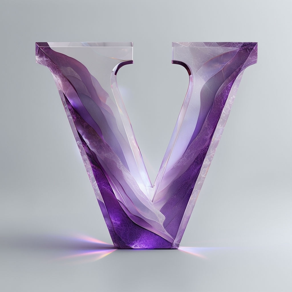 Elegant Crystal Monogram V Design with Amethyst Gradient