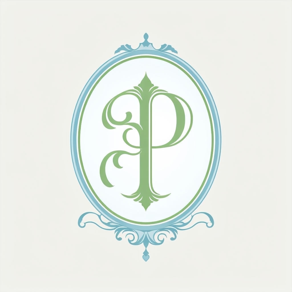 Elegant Sage Green Letter P Monogram in Ornate Oval Frame Monogram