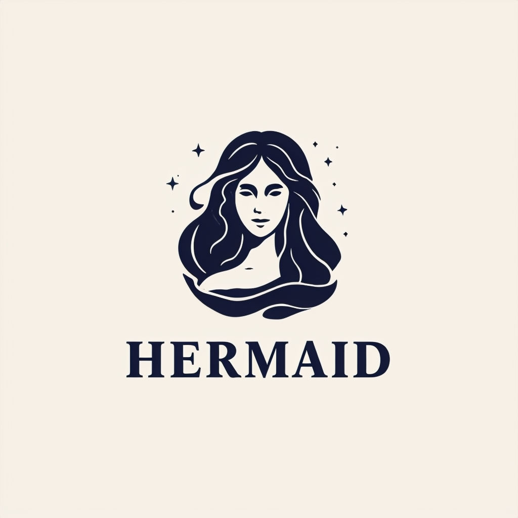 Minimalist Dark Navy Blue HERMAID Logo with Celestial Elements