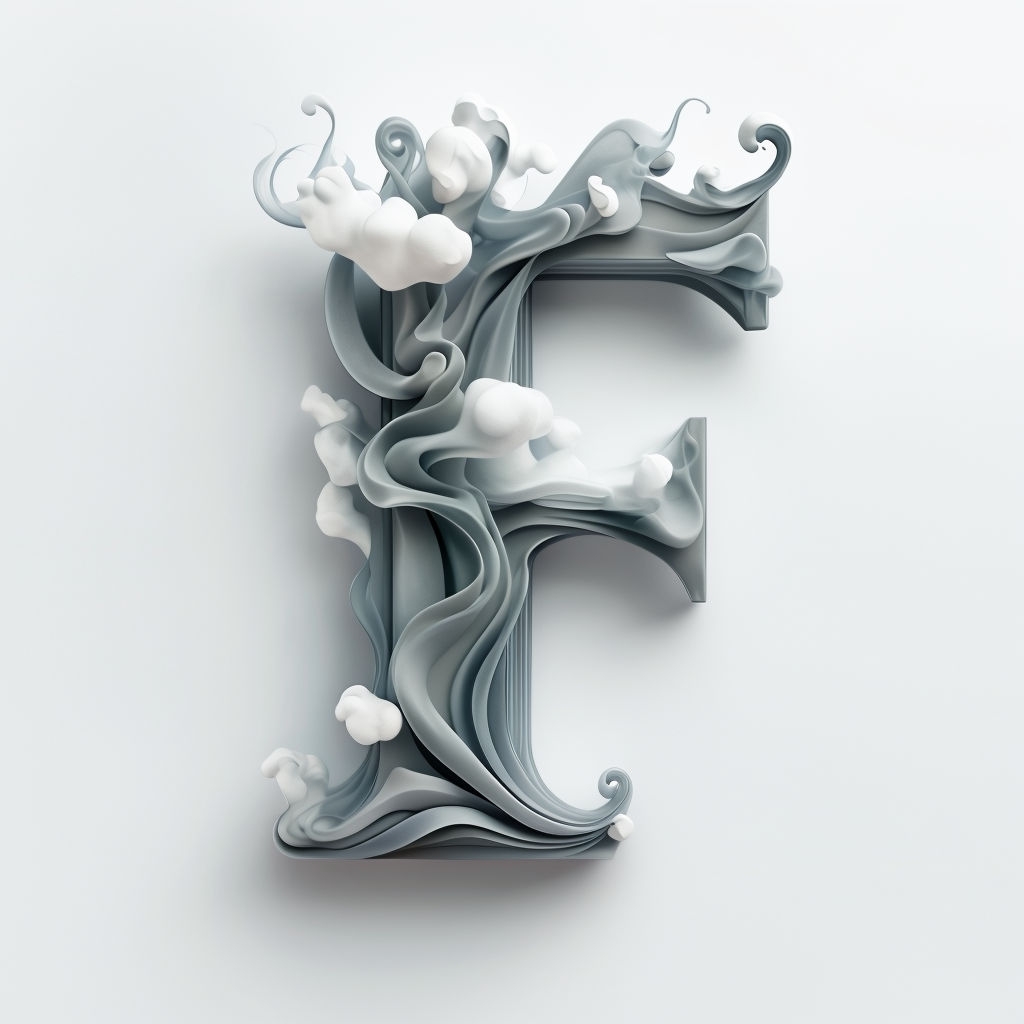 Intricate Sculpted Smoke 'F' Monogram Design on White Background Monogram