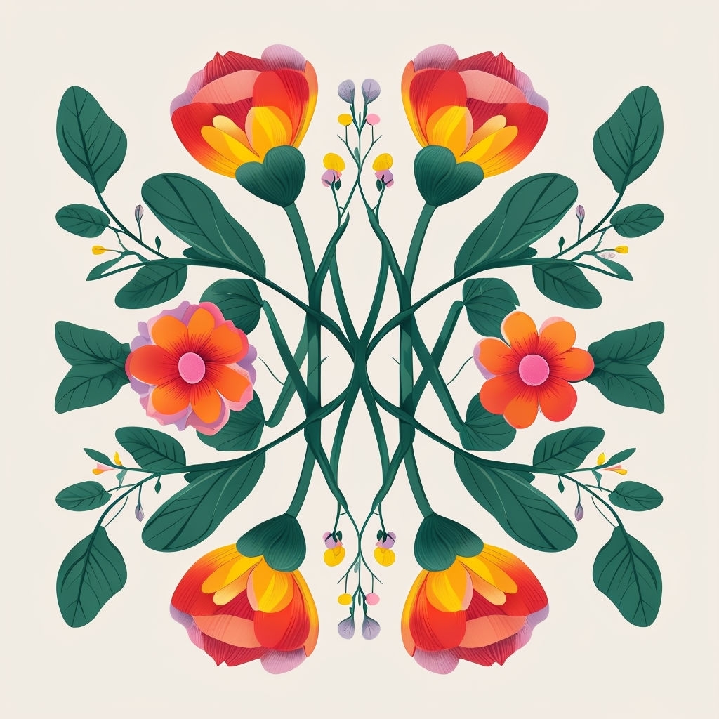 Vibrant Symmetrical Floral Seamless Pattern Illustration