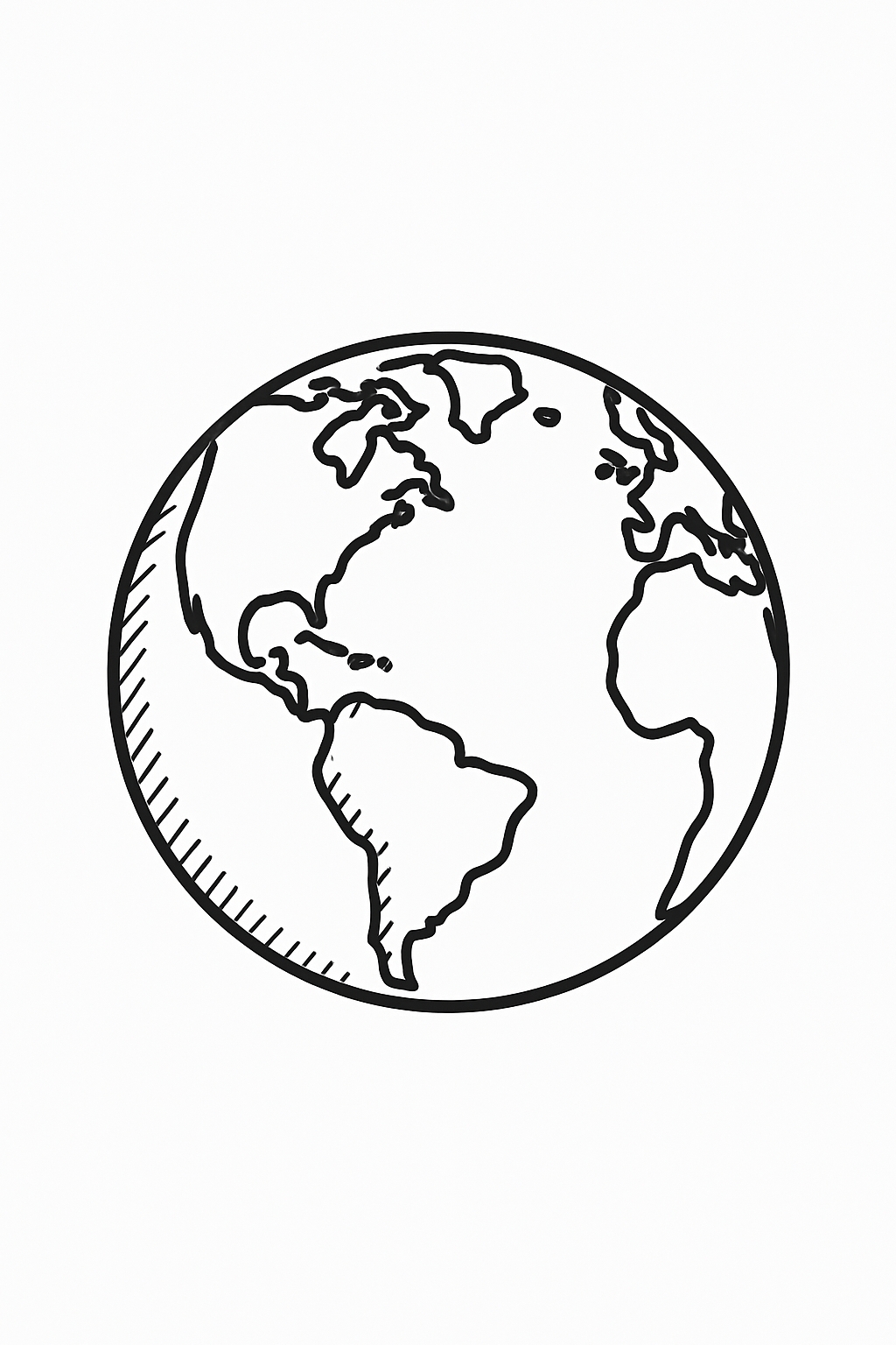 Minimalist Black and White Earth Drawing for Coloring Book Pages