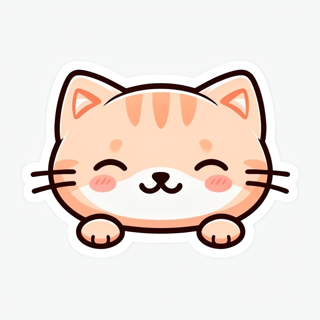 Cute Minimalist Peach Cat Face Illustration Sticker