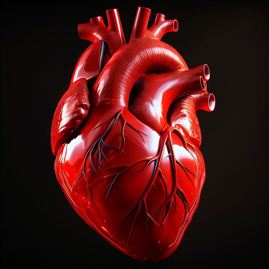 Detailed 3D Rendering of a Human Heart Against Black Background Poster