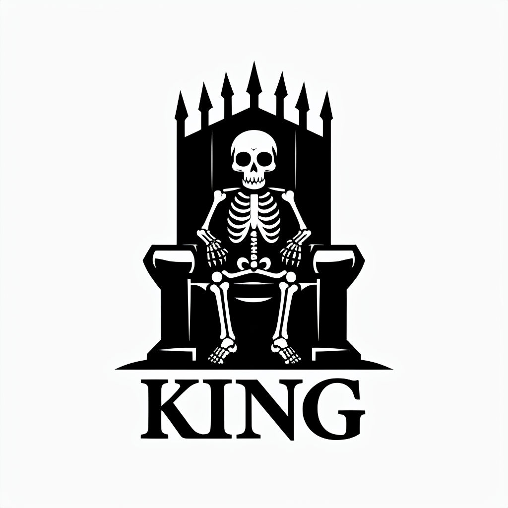 Stylized Skeleton King Throne Minimalist Logo T-Shirt