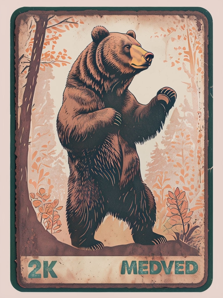 Vintage Brown Bear Forest Matchbox Label Poster