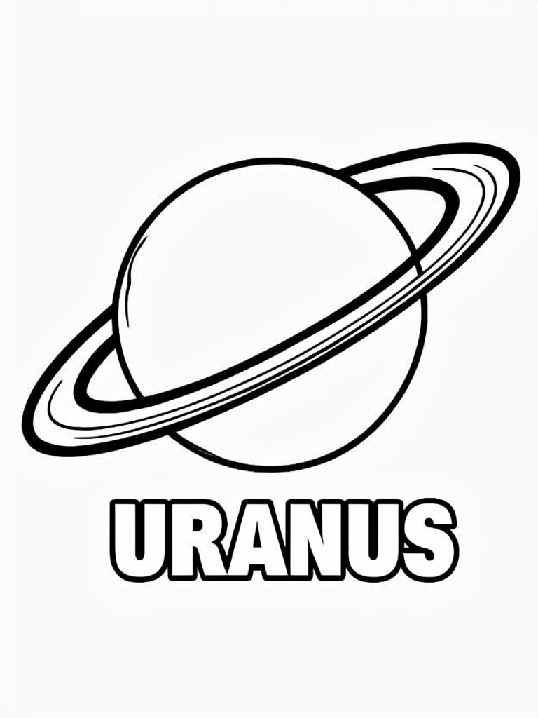Black and White Line Drawing of Uranus for Coloring Book Pages
