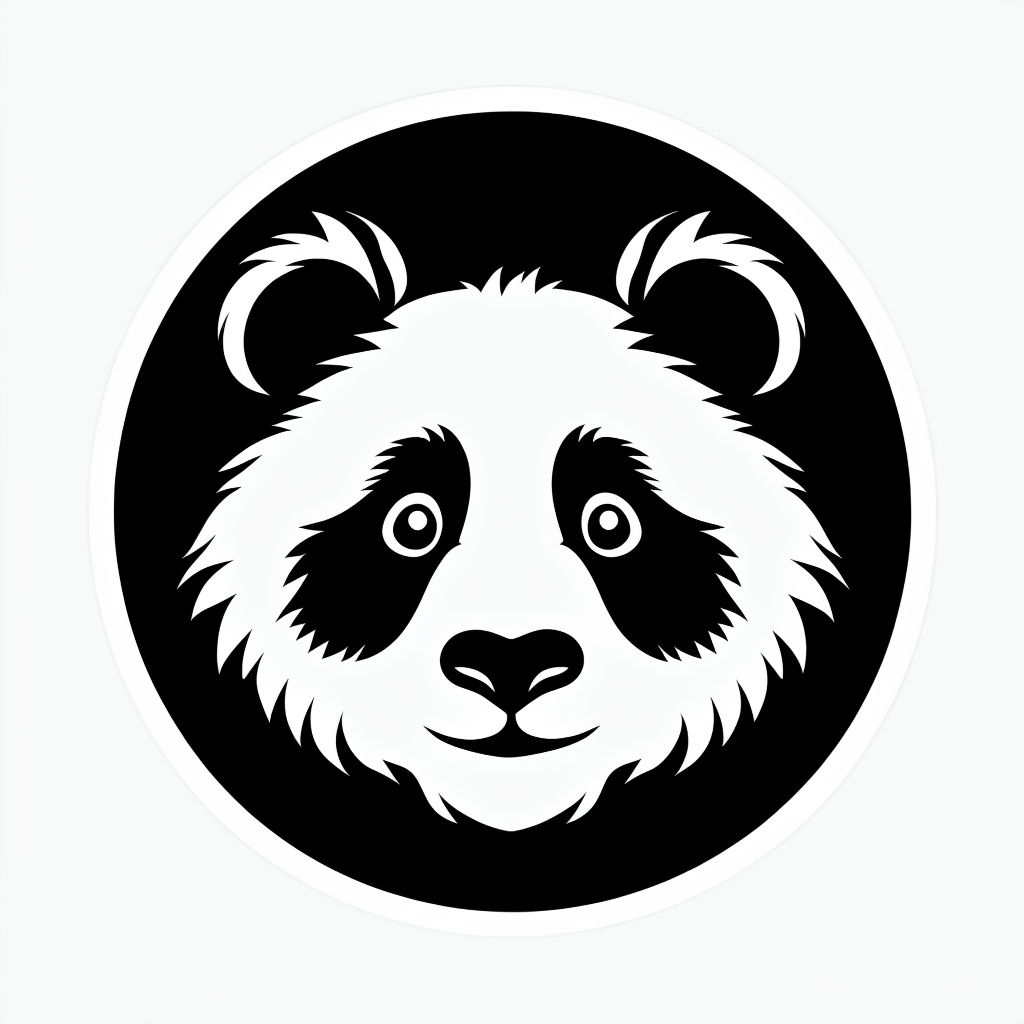 Minimalist Black and White Panda Face Cartoon Sticker