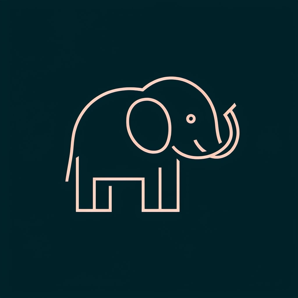 Minimalist Single Line Elephant Logo on Dark Teal Background