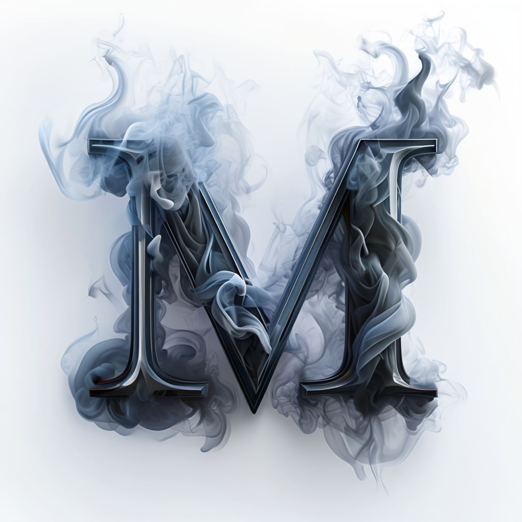 Mystical 3D 'M' Letter Artwork with Smoke Patterns Art