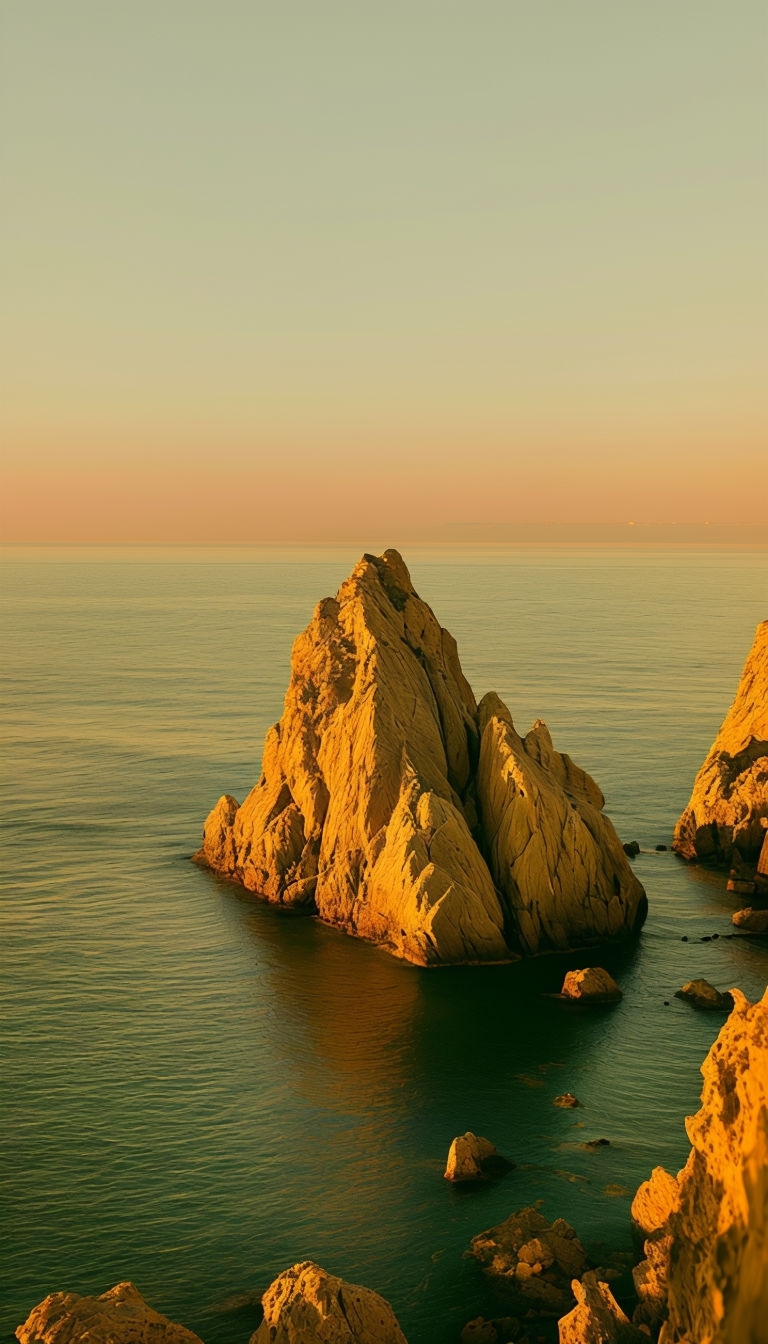 Tranquil Seascape Sunset with Rugged Rocks Mobile Wallpaper