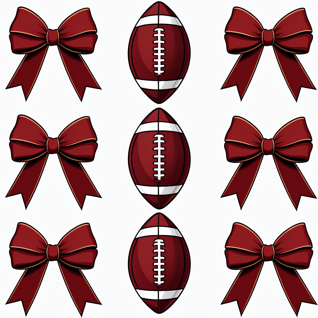 Dark Brown Footballs with Bows Symmetrical Pattern Design Seamless Patterns