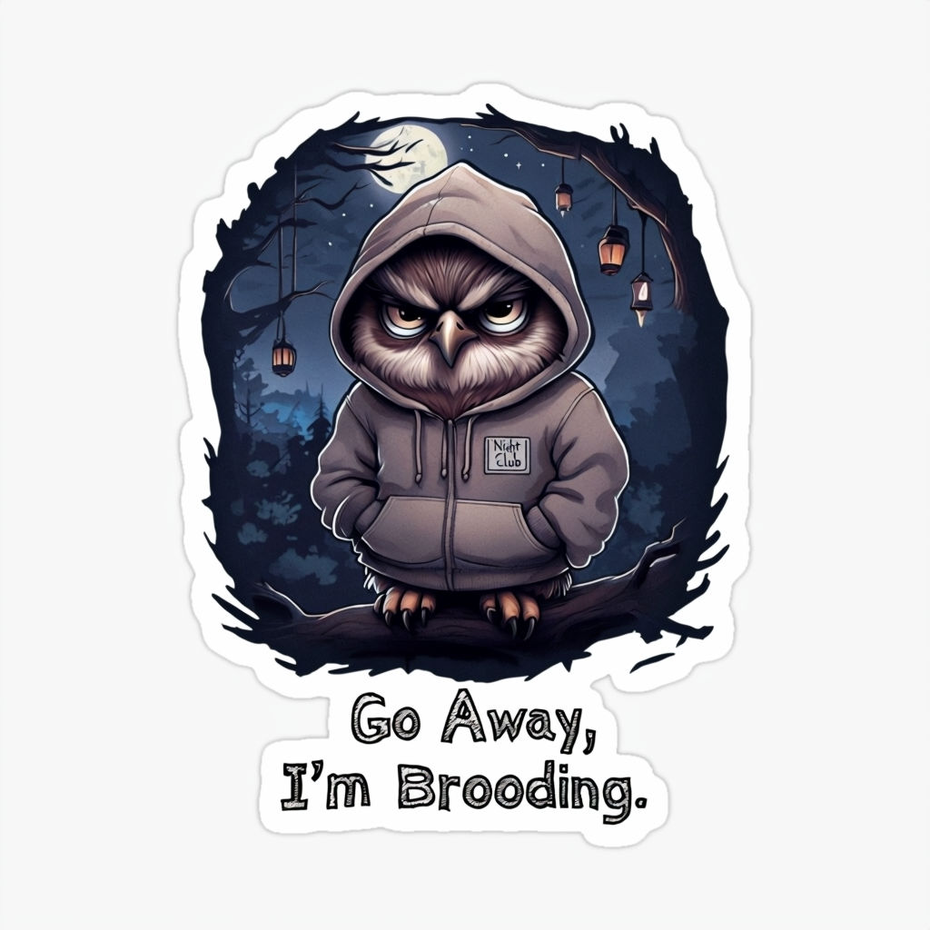 Grumpy Night Owl in Hoodie with Sarcastic Quote Sticker