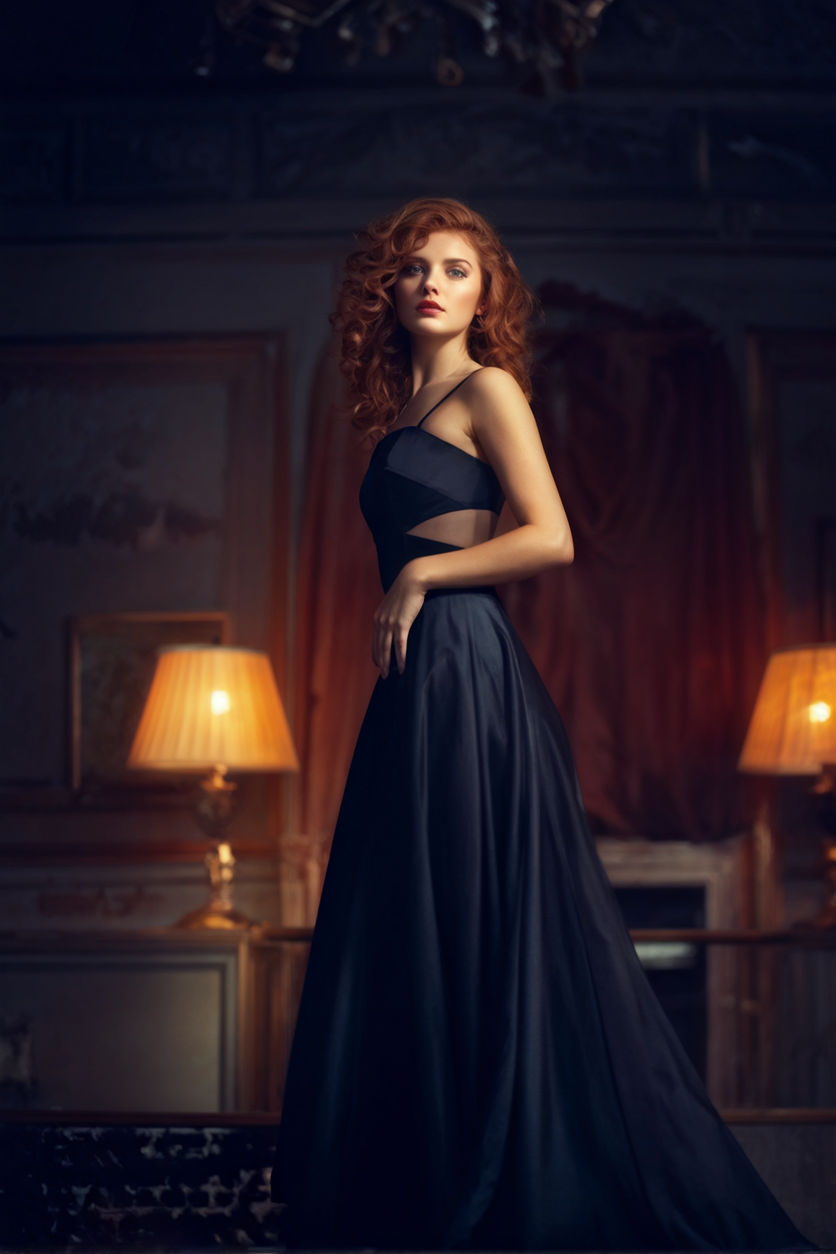 hot redhead in transparent black dress