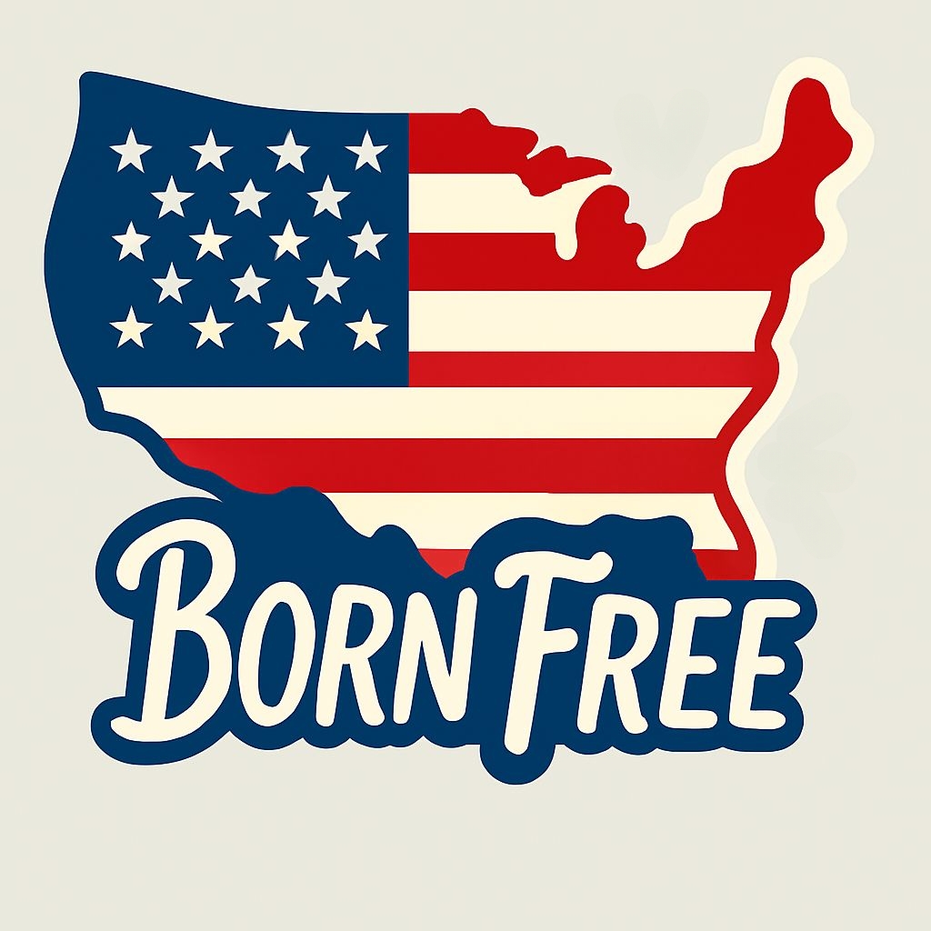 Patriotic USA Map Design with 'Born Free' Text T-Shirt