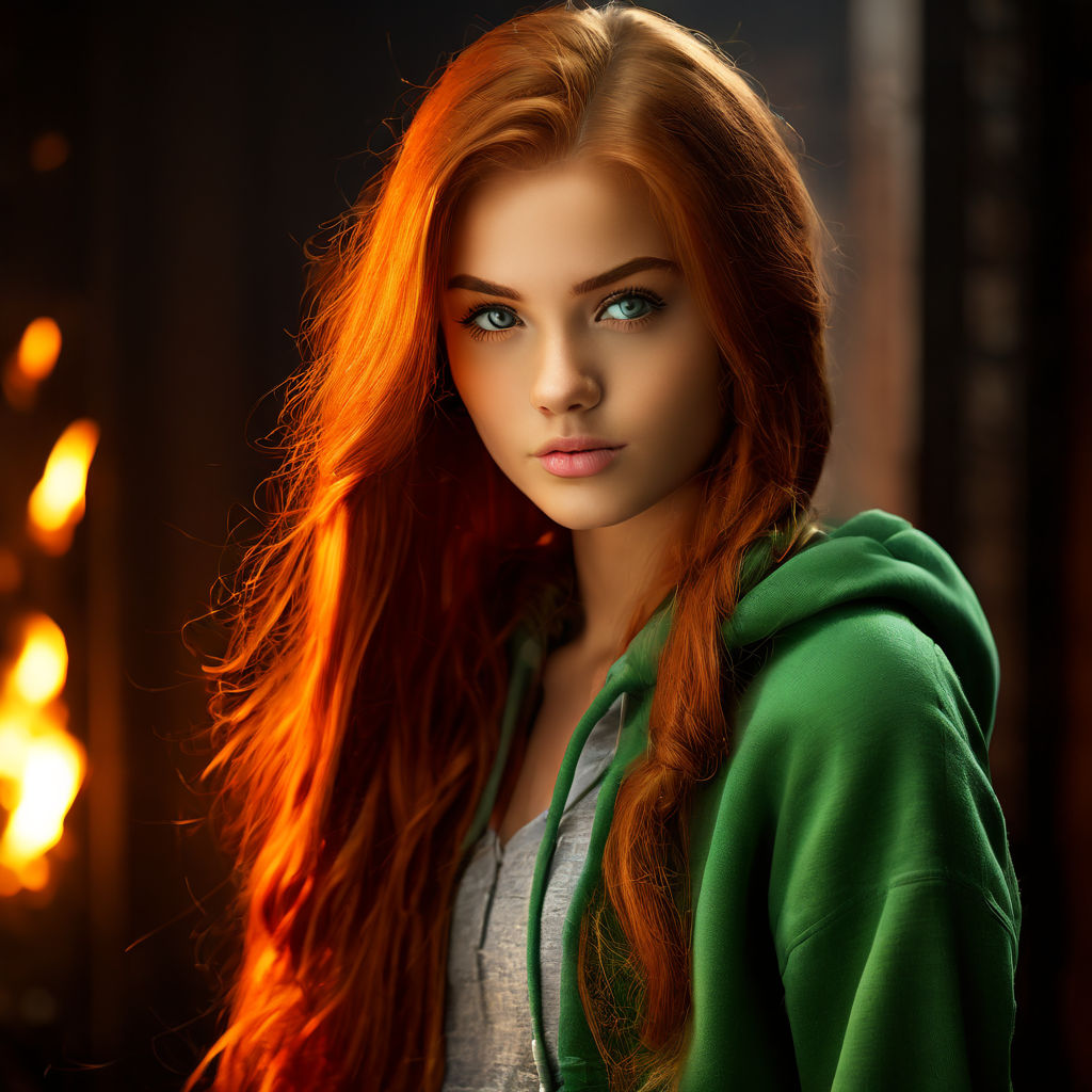 red-haired girl with green eyes