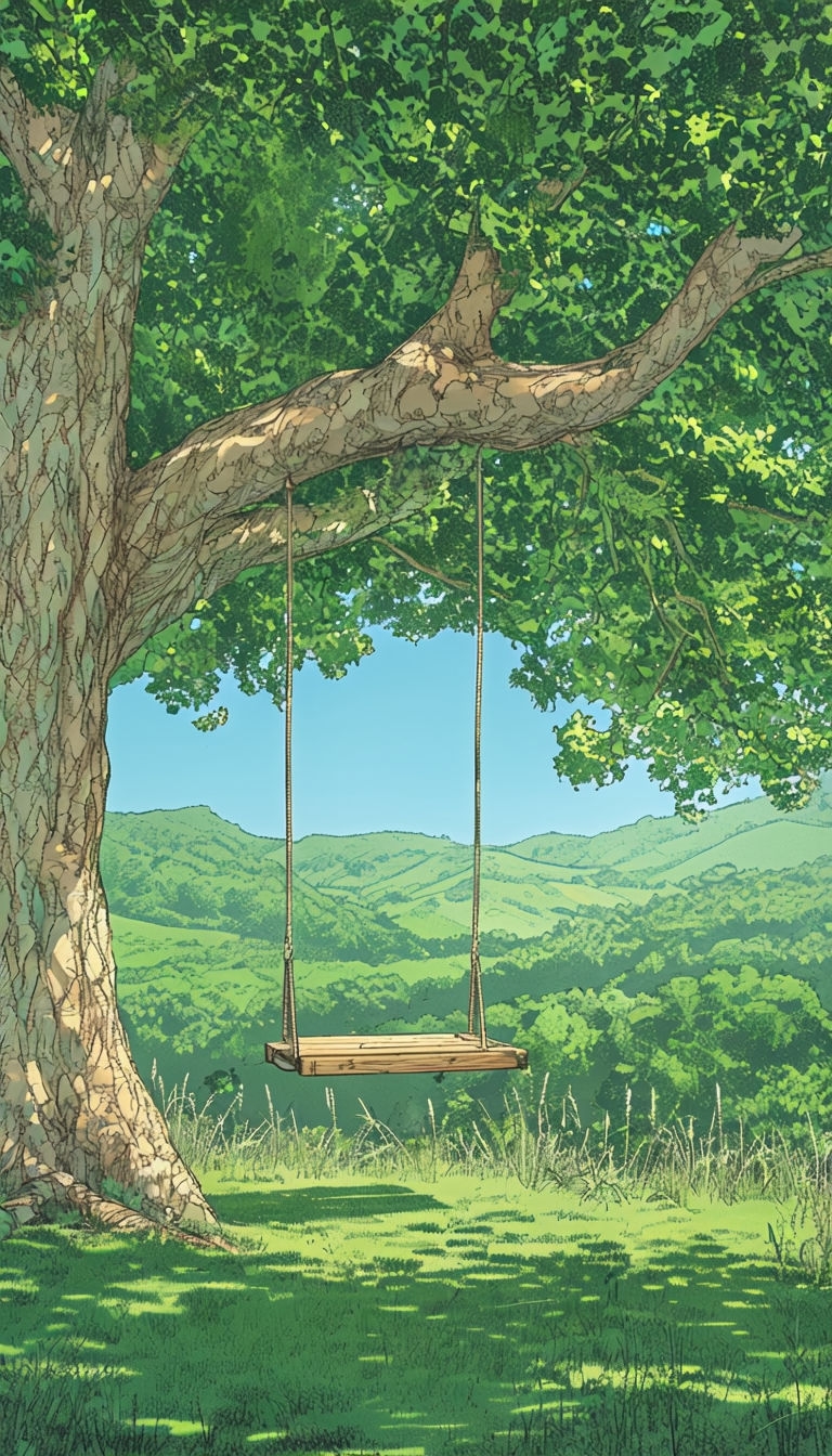 Nostalgic Tree Swing Scene Illustration Phone Case Cover