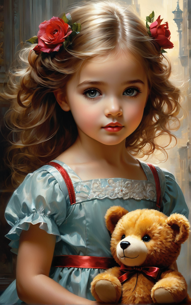 A cute little girl with a teddybaer by K. Ingrid - Playground