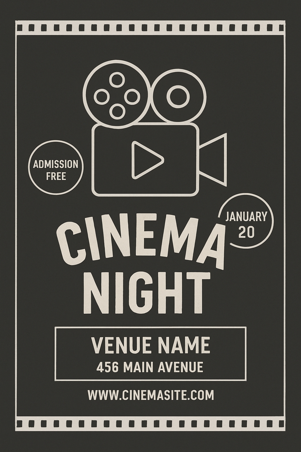 Vintage Film Theme Cinema Night Promotional Poster Design Flyer