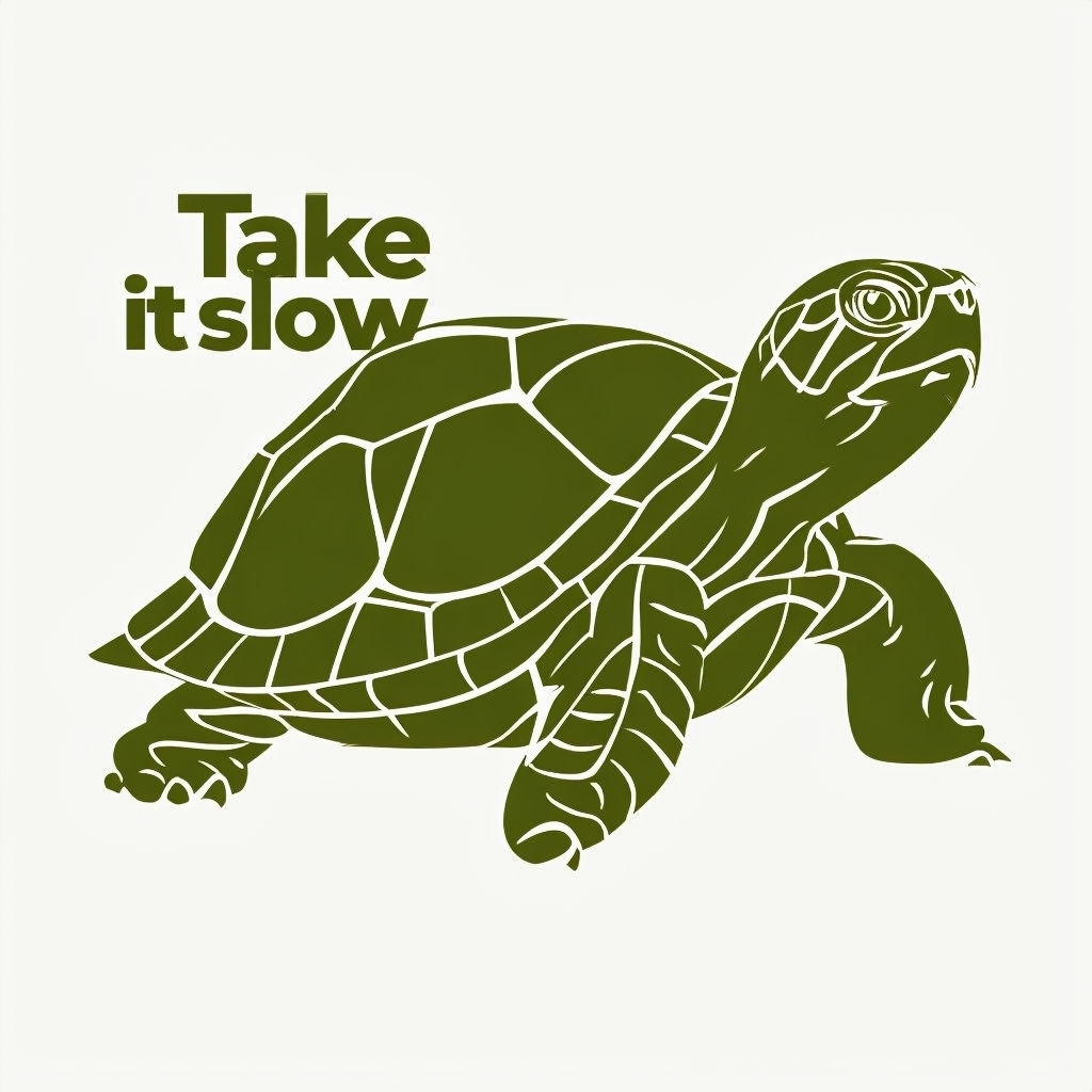 Minimalist Olive Green Turtle with 'Take It Slow' Text Sticker