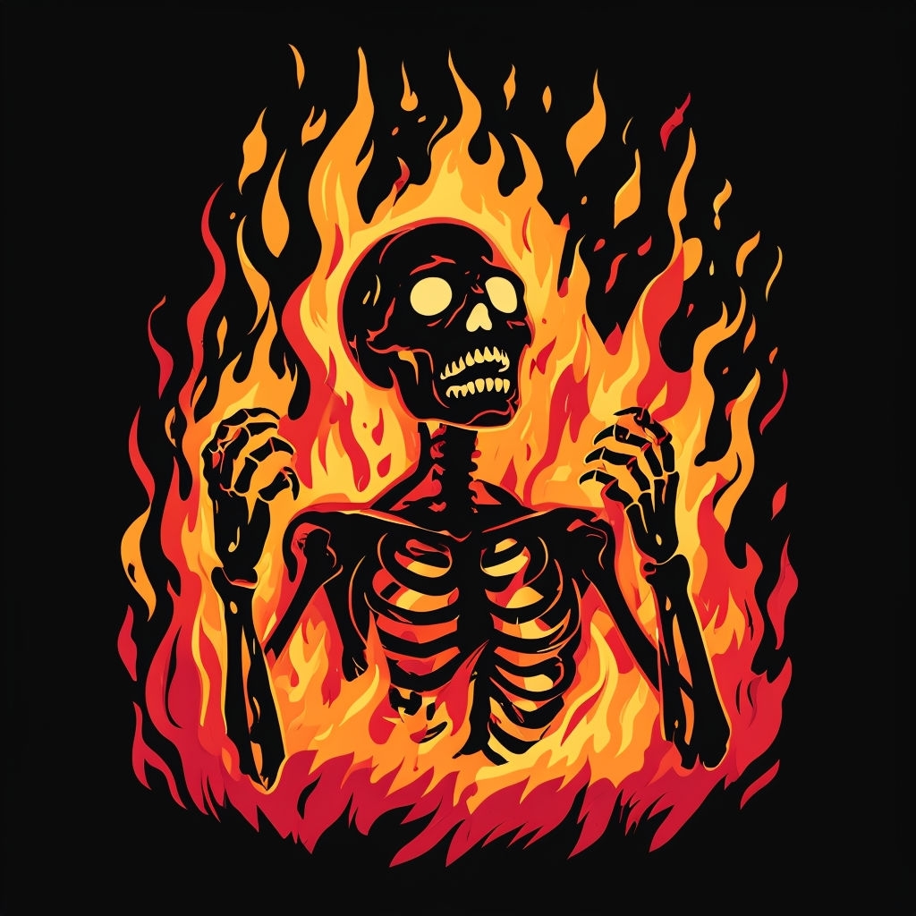 Dramatic Skeleton in Flames Vector Art T-Shirt