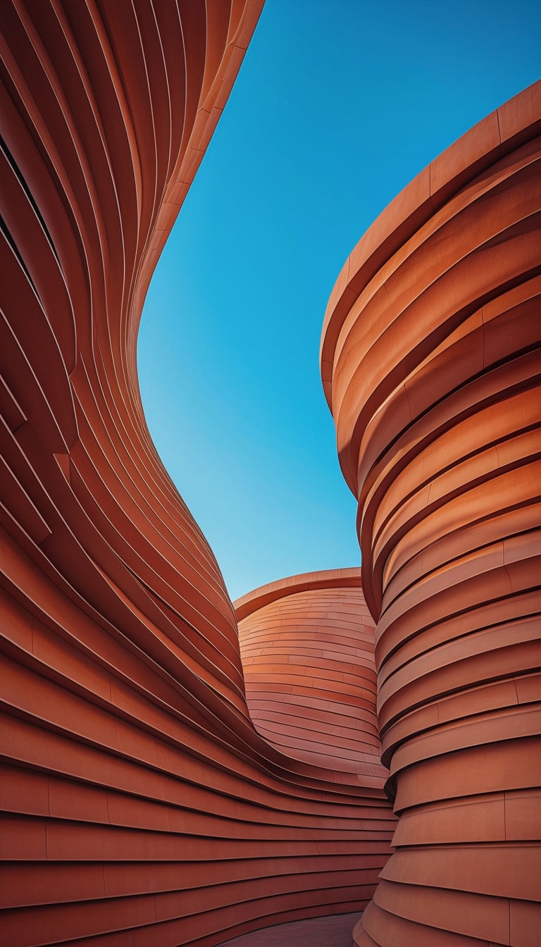 Intricate Modern Terracotta Architecture Against Blue Sky Mobile Wallpaper