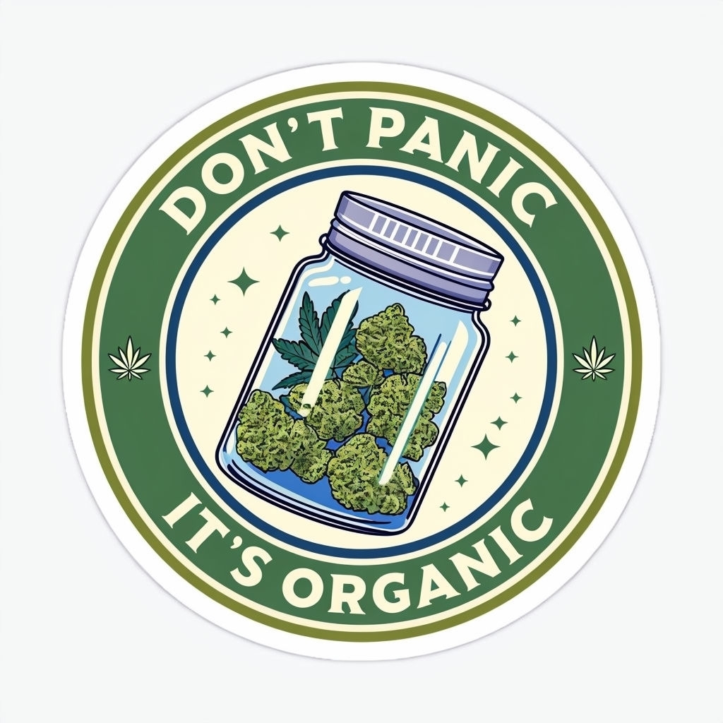 Vintage Cannabis Jar Don't Panic Organic Sticker