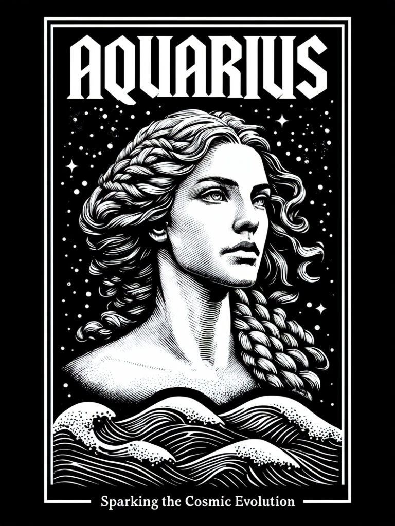 Vintage Aquarius Zodiac Illustration T-Shirt