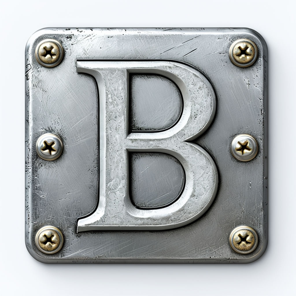 Industrial Monogram B on Brushed Silver Metal Panel Art