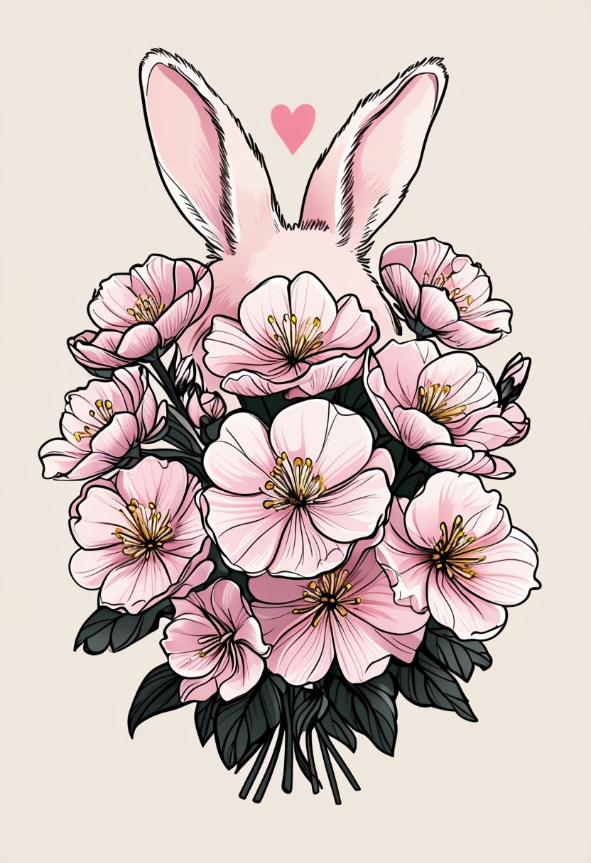 Whimsical Pink Flower Bouquet with Bunny Ears T-shirt