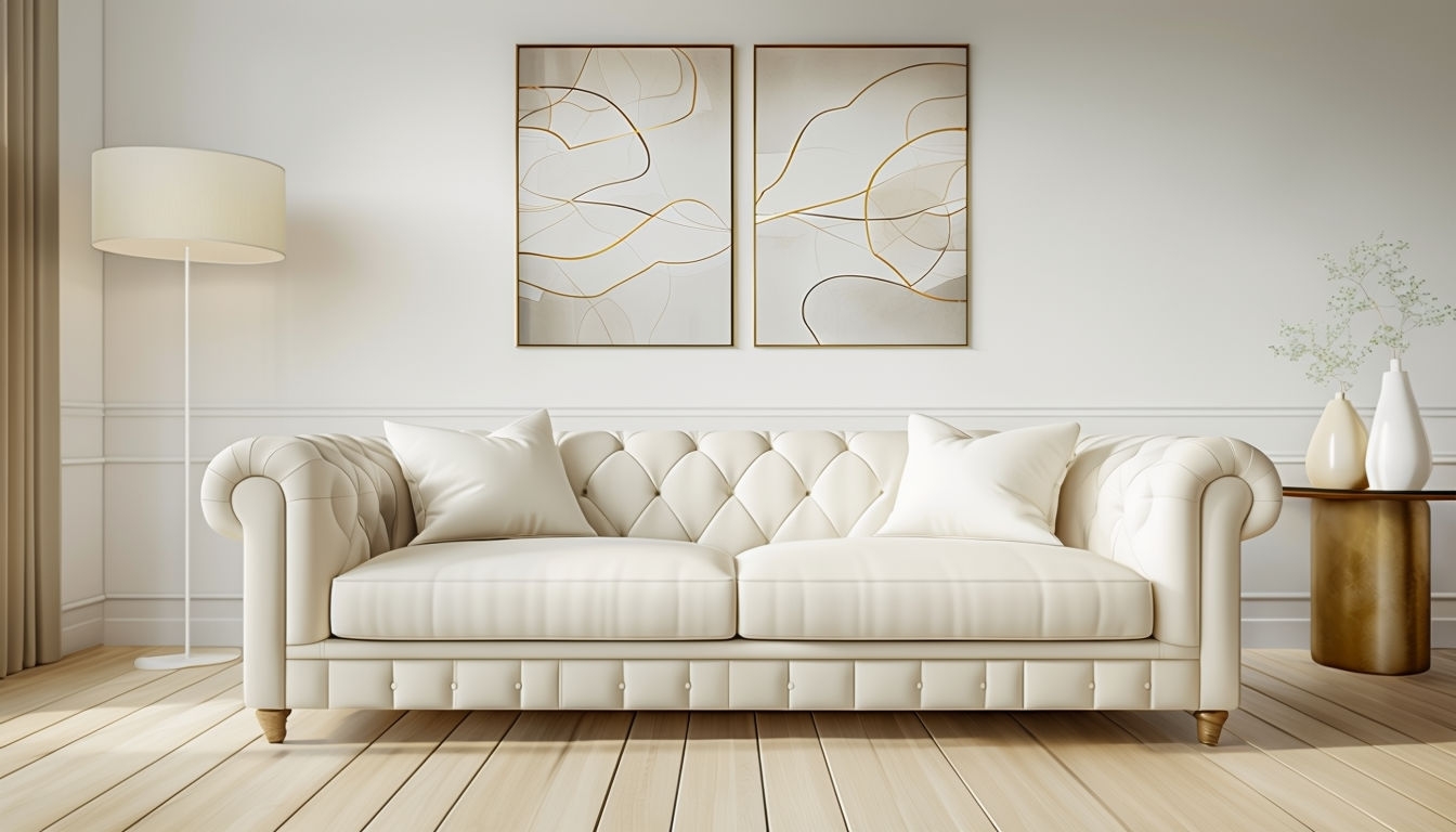 Elegant Minimalist Living Room Design with Chesterfield Sofa Virtual Background