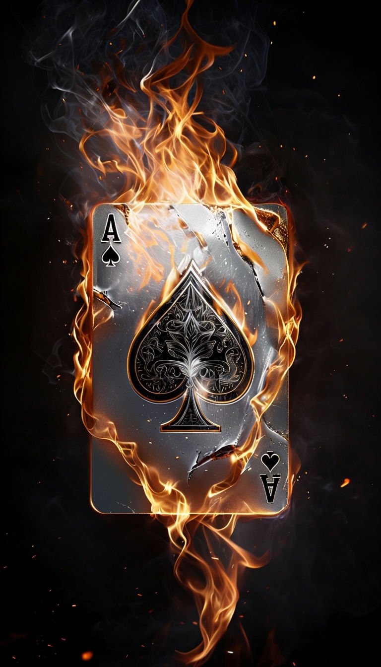 Dramatic Ace of Spades Card Engulfed in Flames Art