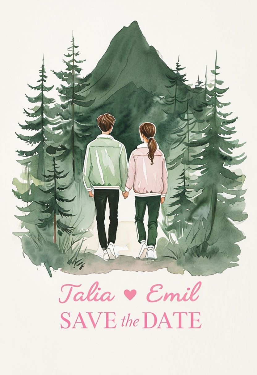 Talia and Emil Watercolor Save the Date Invitation Design