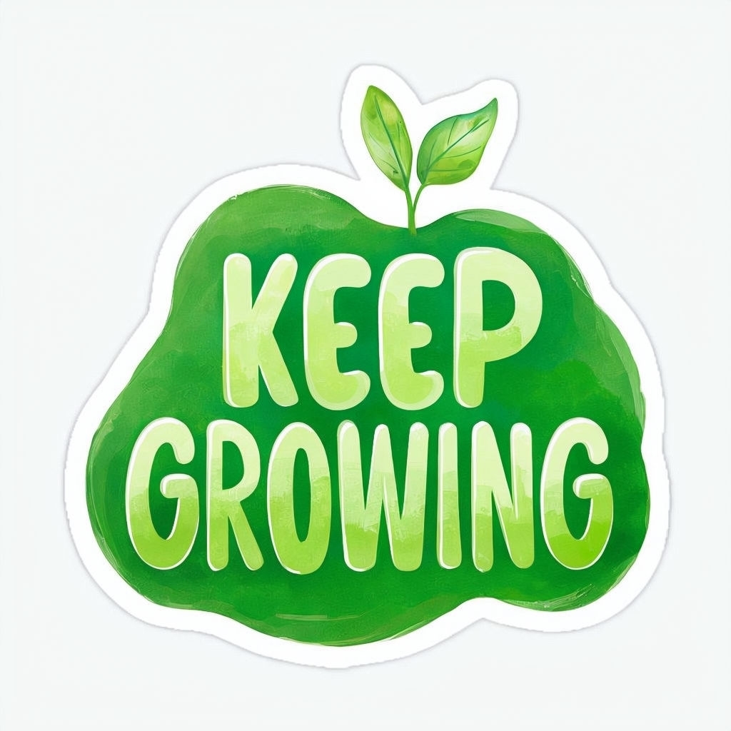 Vibrant "Keep Growing" Motivational Green Leaf Sticker