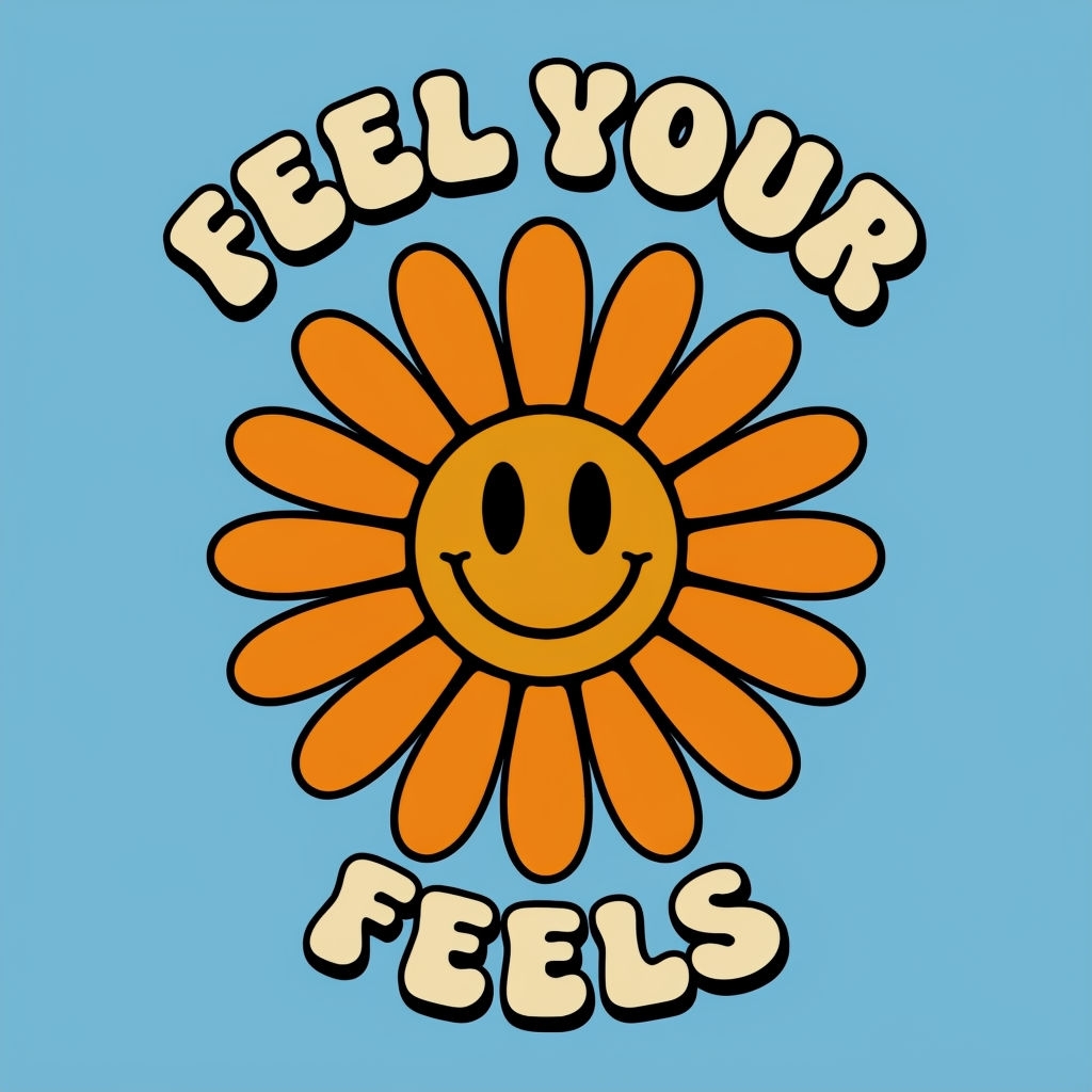 Uplifting Retro 'Feel Your Feels' Graphic T-Shirt Design