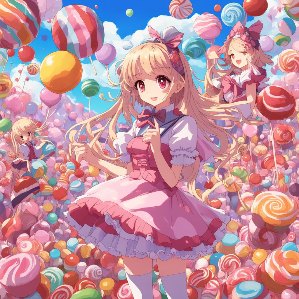 Cute anime girl in candy land