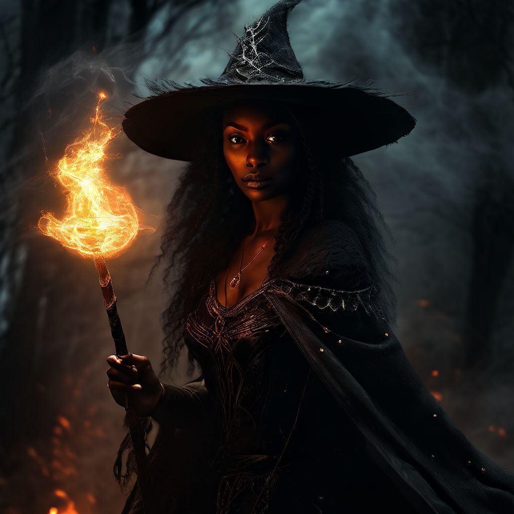 A very beautiful highly detailed (sexy black woman witch