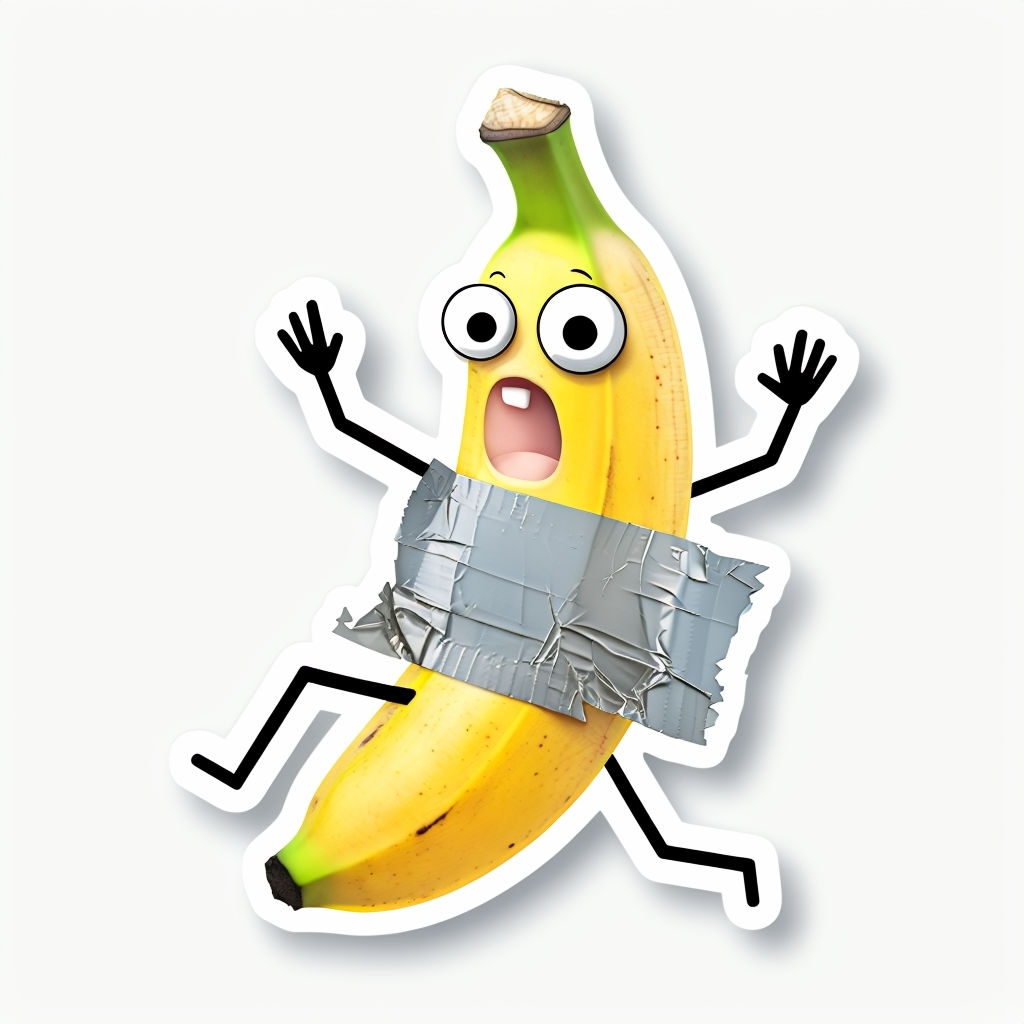 Playful Cartoon Banana Character Sticker with Duct Tape Details